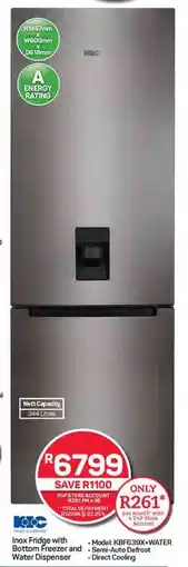 Pick n Pay Hypermarket KIC Inox Fridge with Bottom Freezer and Water Dispenser offer