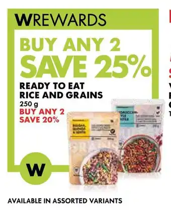 Woolworths READY TO EAT RICE AND GRAINS offer