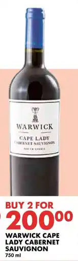 Woolworths WARWICK CAPE LADY CABERNET SAUVIGNON offer
