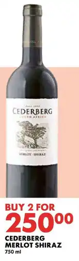 Woolworths CEDERBERG MERLOT SHIRAZ 750 ml offer