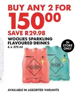 Woolworths WOOLIES SPARKLING FLAVOURED DRINKS 6 x 275 ml offer