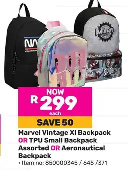 Game Marvel Vintage XI Backpack OR TPU Small Backpack Assorted OR Aeronautical Backpack offer