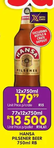 Shoprite Liquor HANSA PILSENER BEER 750ml RB offer