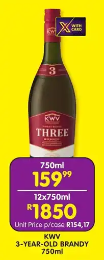 Shoprite Liquor KWV 3-YEAR-OLD BRANDY 750ml offer