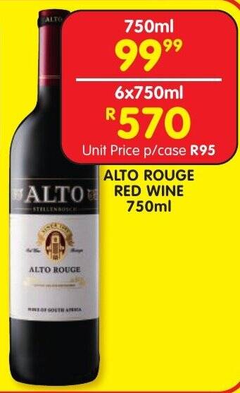 ALTO ROUGE RED WINE 750ml offer at Shoprite Liquor