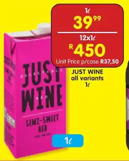 Shoprite Liquor JUST WINE all variants 1L offer