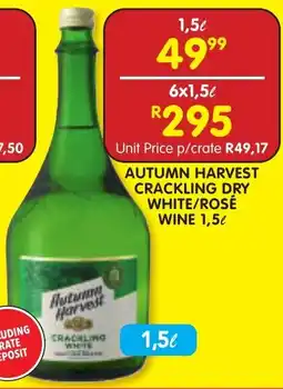 Shoprite Liquor AUTUMN HARVEST CRACKLING DRY WHITE/ROSE WINE 1,5L offer