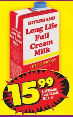 Shoprite RITEBRAND FULL CREAM MILK 1L offer