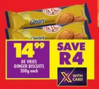 Shoprite DE VRIES GINGER BISCUITS 200g each offer