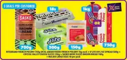 Shoprite RITEBRAND FRENCH POLONY/ AL-AMIEN FOODS FRENCH POLONY+ CRYSTAL VALLEY CHEESE+ SASKO SLICES BROWN BREAD+ NULAID LARGE EGGS offer