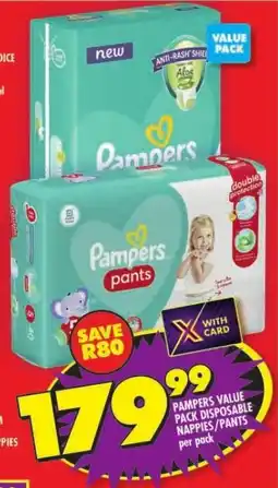 Shoprite PAMPERS VALUE PACK DISPOSABLE NAPPIES/PANTS per pack offer