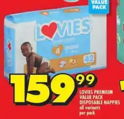 Shoprite LOVIES PREMIUM VALUE PACK DISPOSABLE NAPPIES all variants per pack offer