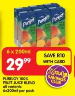 Shoprite PUREJOY 100% FRUIT JUICE BLEND all variants 6x200ml per pack offer