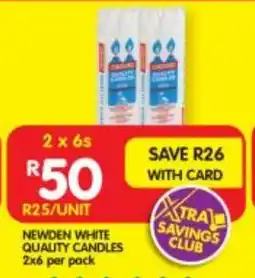 Shoprite NEWDEN WHITE QUALITY CANDLES 2x6 per pack offer