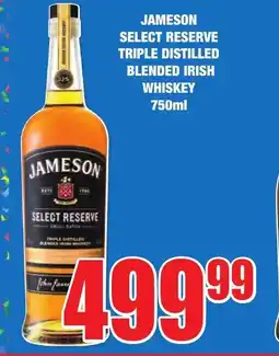 Boxer Liquors JAMESON SELECT RESERVE TRIPLE DISTILLED BLENDED IRISH WHISKEY 750ml offer