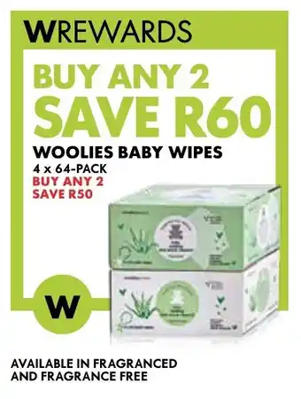 Woolworths WOOLIES BABY WIPES 4 x 64-PACK offer