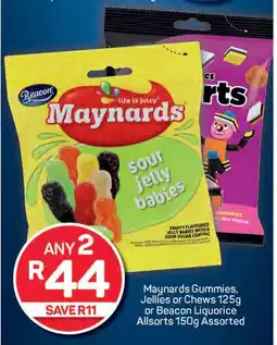 Pick n Pay Maynards Gummies, Jellies or Chews 125g or Beacon Liquorice Allsorts 150g Assorted offer