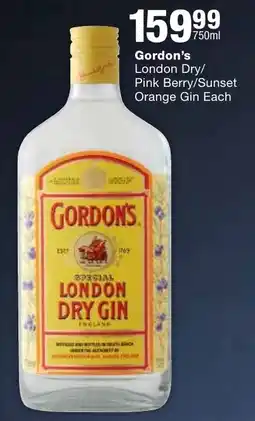 Gordon's London Dry/ Pink Berry/Sunset Orange Gin Each