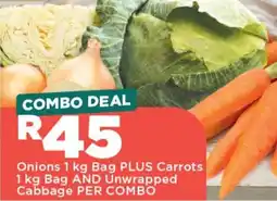 OK Foods Onions 1 kg Bag PLUS Carrots 1 kg Bag AND Unwrapped Cabbage PER COMBO offer