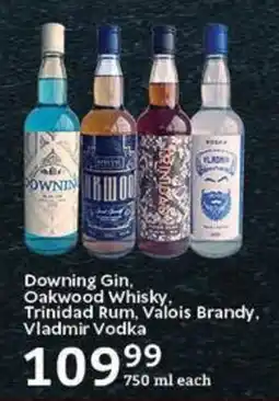 Oxford Freshmarket Downing Gin, Oakwood Whisky, Trinidad Rum, Valois Brandy, Vladmir Vodka offer