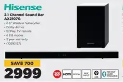 HiFi Corp Hisense 2.1 Channel Sound Bar AX2107G offer