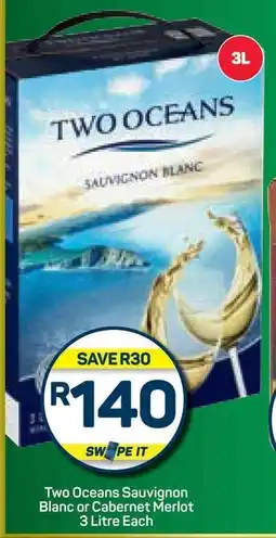 Pick n Pay Hypermarket Two Oceans Sauvignon Blanc or Cabernet Merlot 3 Litre Each offer