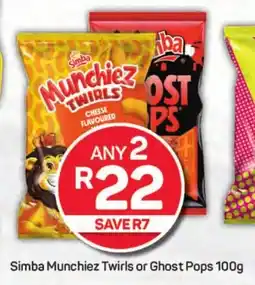 Pick n Pay Hypermarket Simba Munchiez Twirls or Ghost Pops 100g offer