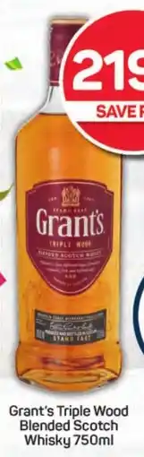 Pick n Pay Hypermarket Grant's Triple Wood Blended Scotch Whisky 750ml offer
