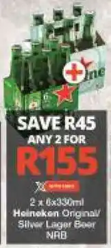 Checkers 2x6x330ml Heineken Original/ Silver Lager Beer NRB offer