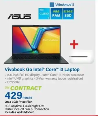 Incredible Connection ASUS Vivobook Go Intel Core i3 Laptop offer