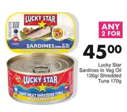Save Hyper Lucky Star Sardines In Veg Oil 120g/ Shredded Tuna 170g offer