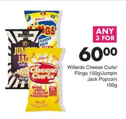 Save Hyper Willards Cheese Curls/ Flings 150g/Jumpin Jack Popcorn 100g offer