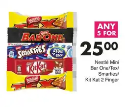 Save Hyper Nestlé Mini Bar One/Tex/ Smarties/ Kit Kat 2 Finger offer