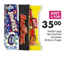 Save Hyper Nestlé Large Bar One/Tex/ Smarties/ Kit Kat 4 Finger offer