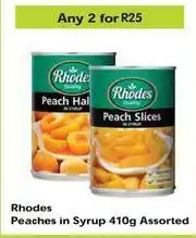 Game Rhodes Peaches In Syrup Assorted-For Any 2 x 410g offer