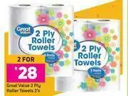 Game Great Value 2 Ply Roller Towels-For 2 x 2's offer