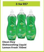 Game Clean day Dishwashing Liquid Lemon Fresh-For 3 x 750ml offer