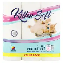 Kitten Soft Mini 200 Sheet Mini 2 Ply 9 Pack