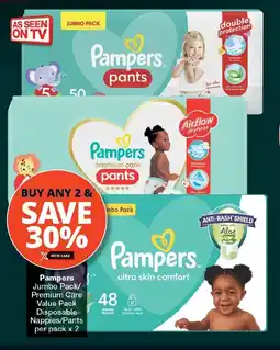 Checkers Pampers Jumbo Pack/ Premium Care Value Pack Disposable Nappies/Pants offer