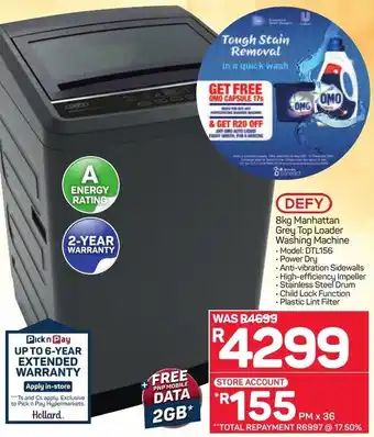 Pick n Pay Manhattan Grey Top Loader Washing Machine 8kg offer