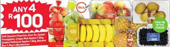 Pick n Pay Dessert Peaches, Kiwi 4s, Queen Pineapples, Cripps Red Apples 1.5kg, Golden Delicious Apples 1.5kg, Banana Box 12kg offer