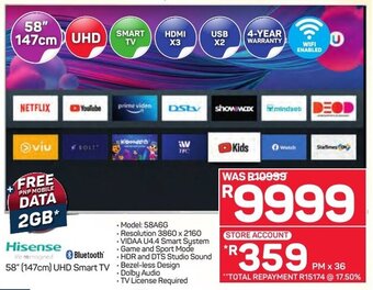 Pick n Pay Hisense 58" (147cm) UHD Smart TV offer