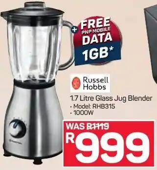 Pick n Pay Russell Hobbs 1.7L Glass Jug Blender 1000W offer