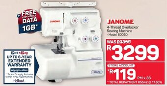 Pick n Pay Janome 4-Thread Overlocker Sewing Machine offer