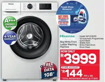 Pick n Pay Hisense White Front Loader Washing Machine 6kg offer