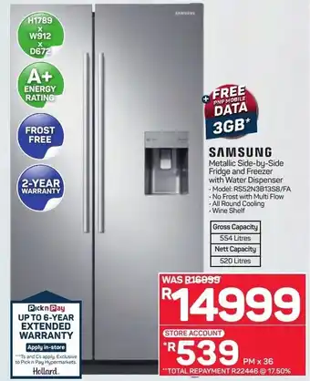 Pick n Pay Samsung Metallic Side-by-Side Fridge and Freezer offer
