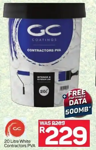 Pick n Pay GC Coatings White Contractors PVA 20L offer