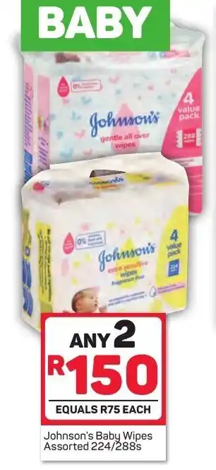 Pick n Pay Johnson's Baby Wipes 2x224/288s offer