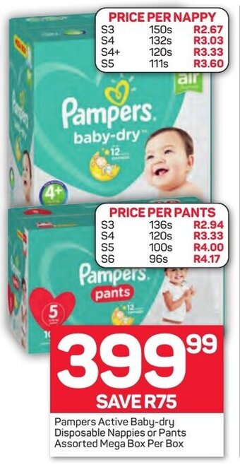 Pampers Active Baby-dry Disposable Nappies or Pants