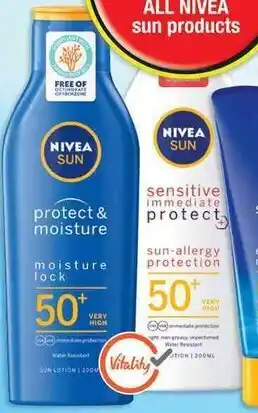 Dis-Chem Protect & Moisture Sun Lotion SPF50+ or Sensitive Immediate Protect Sun Lotion SPF50+ 200ml offer